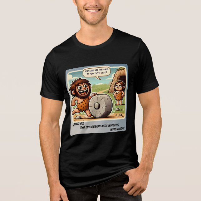 Die Obsession des ersten Rades - Caveman-Spaß Tri-Blend Shirt (Vorderseite)
