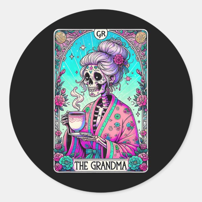 Die Oma Tarot Card Skeleton Mütter Day Hexe Runder Aufkleber (Vorderseite)