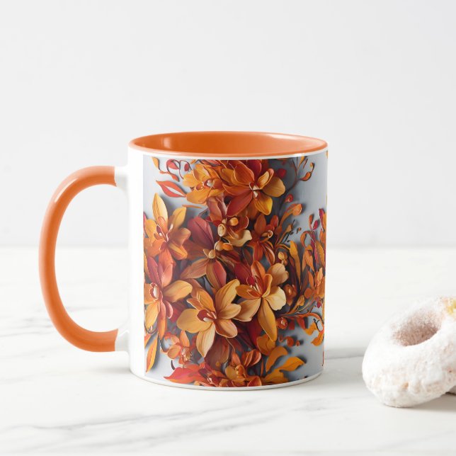 Die orangefarbene Blumen-PD-Zweifarben-Kaffeetasse Tasse (Mit Donut)