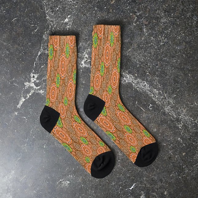 Die Orangen, mit Blumen bestreuten Fäden strukturi Socken (Von Creator hochgeladen)