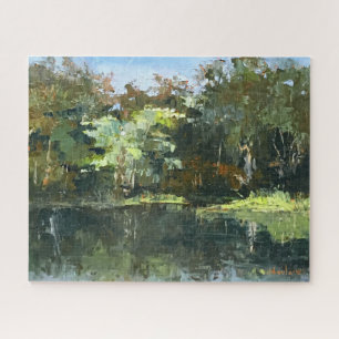 Die originelle Malerei des Flusswaldes stellt eine Puzzle