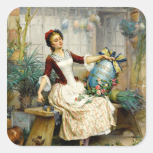 Die Ostereier, feine alte Kunstmalerei Quadratischer Aufkleber