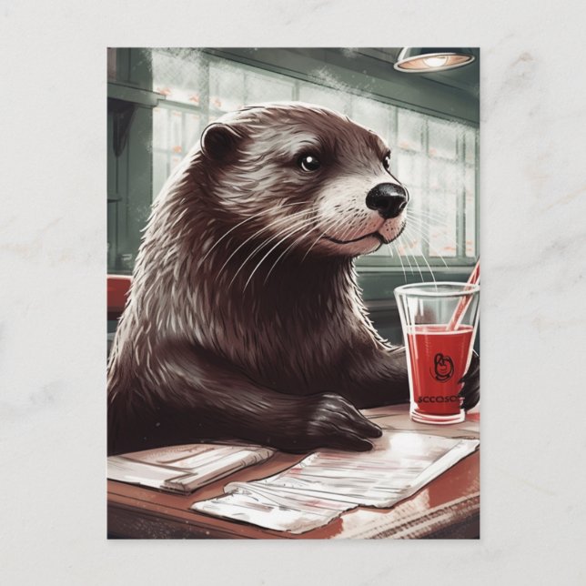 Die Otter im Café Postkarte (Vorderseite)