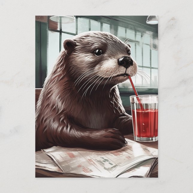 Die Otter im Café Postkarte (Vorderseite)