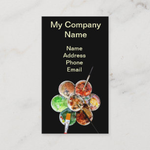 Die Palette des Malers mit hellen Farben und Visitenkarte