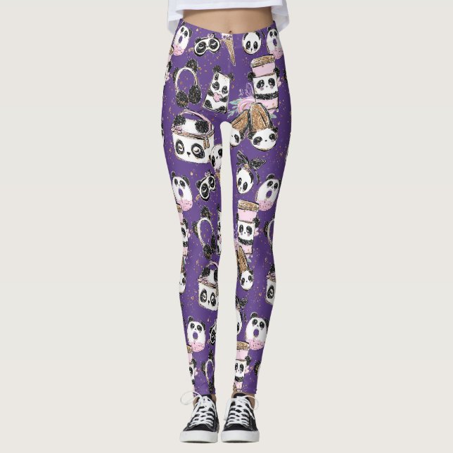 Die Panda-Diva-lila Leggings und die Yoga-Hose (Vorderseite)