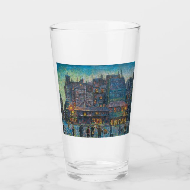 Die Pariser Straße liegt nachts auf (französische  Glas (Vorderseite)