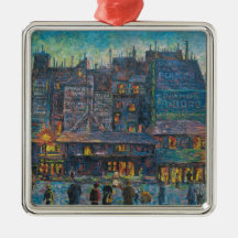 Die Pariser Straße liegt nachts auf (französische 