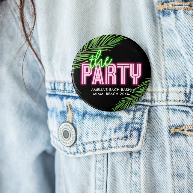 Die Party Grün & Pink Tropical Bach Button (Von Creator hochgeladen)