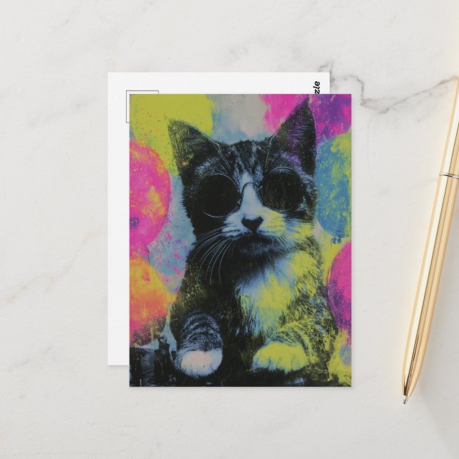 Die Party-Katze Postkarte (Vorderseite/Rückseite Beispiel)