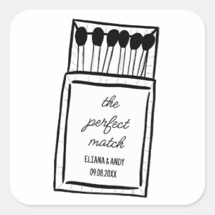 Die perfekte Match Doodle Matchbook-Gastgeschenk H Quadratischer Aufkleber