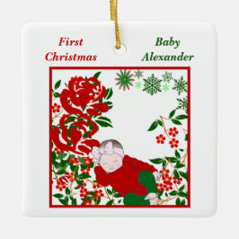 Die Personalisierte Weihnachtskunst des Babys schl Keramikornament