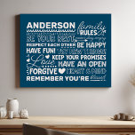 Die Personalisierten Namen der Navy Blue Künstlicher Leinwanddruck<br><div class="desc">Erleben Sie eine warme und einladende Atmosphäre auf Ihrer Zuhause mit diesem personalisierten, marineblauen Leinwand. Mit einem modernen Design mit herzzerwärmenden Familienregeln und Platz, um Ihren Familiennamen in weißem Text zu ergänzen, ist diese Wandkunst eine schöne Art, Ihre einzigartige Bindung zu feiern. Eine perfekte Ergänzung zu Ihrem Wohnzimmer, Ihrer Küche...</div>