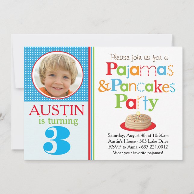 Die Pfannkuchen-u. die Pyjama-Party Einladung des (Vorderseite)