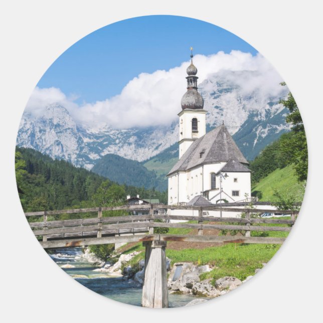 Die Pfarrkirche Ramsau in Bayern Runder Aufkleber (Vorderseite)