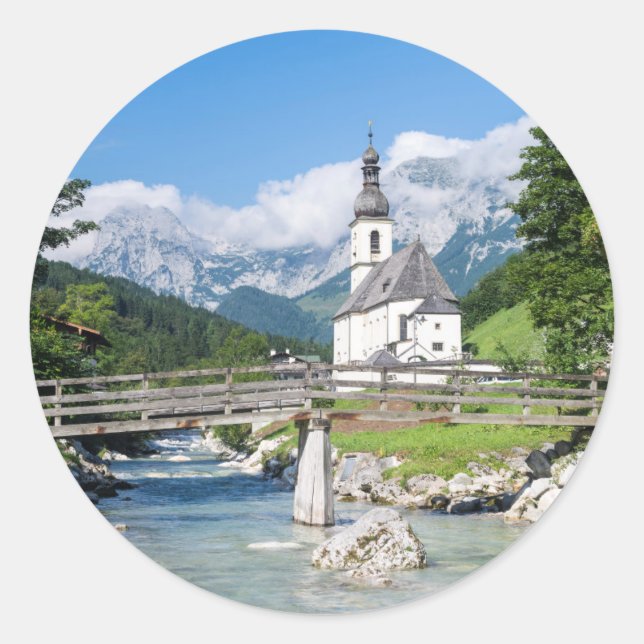 Die Pfarrkirche von Ramsau Runder Aufkleber (Vorderseite)