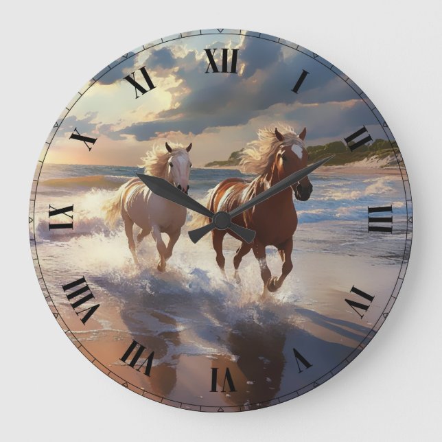 Die Pferde Keramikfliese Große Wanduhr (Vorderseite)