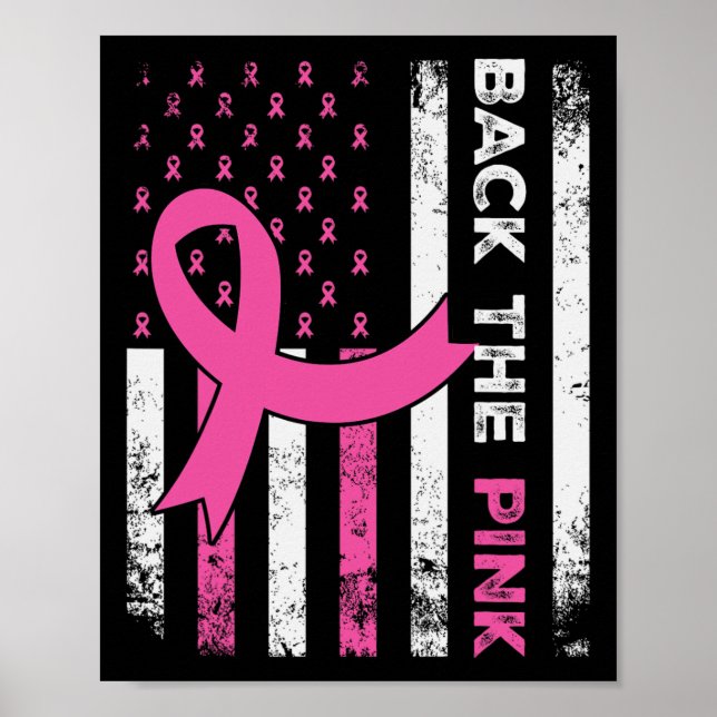 Die Pink Ribbon American Flag Breast Cancer Awaren Poster (Vorne)