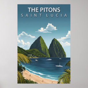 Die Pitons Saint Lucia Ikonische Zwilling-Vulkan-G Poster