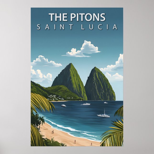 Die Pitons Saint Lucia Ikonische Zwilling-Vulkan-G Poster (Vorne)