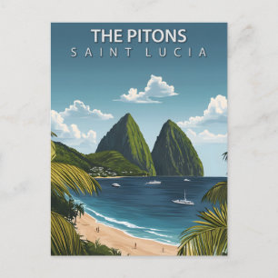 Die Pitons Saint Lucia Vintage Reise Postkarte