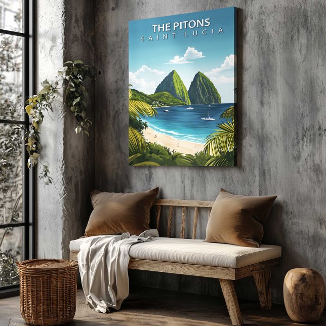 Die Pitons St Lucia Reise Leinwand Wanddekoration (The Pitons St Lucia Travel Canvas Wall Decor by TinkPrints.)