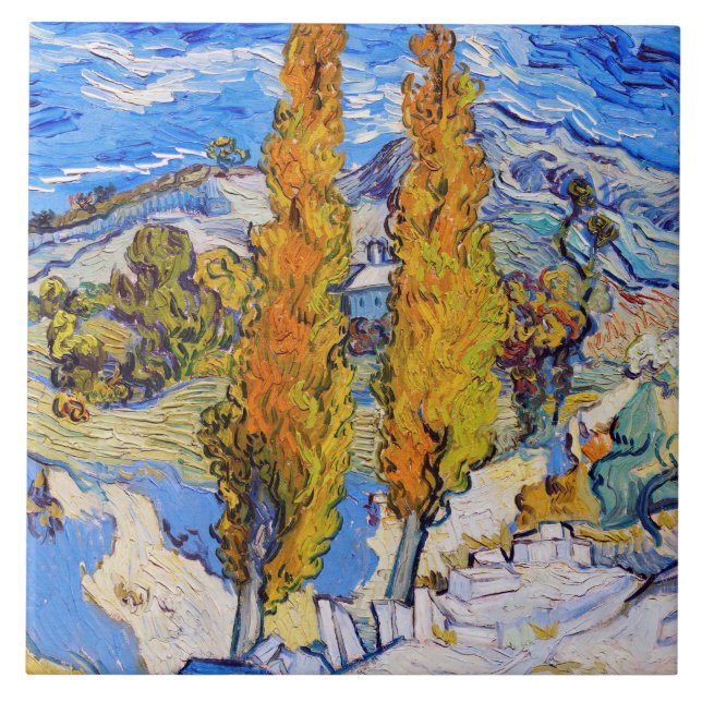 Die Poplars in Saint-Rémy, Van Gogh Fliese (Vorderseite)