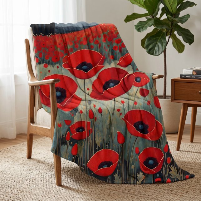 Die Poppies Fleecedecke (The Poppies Fleece Blanket from Ricaso. Stunning red poppy flower art throw. available in 3 sizes)