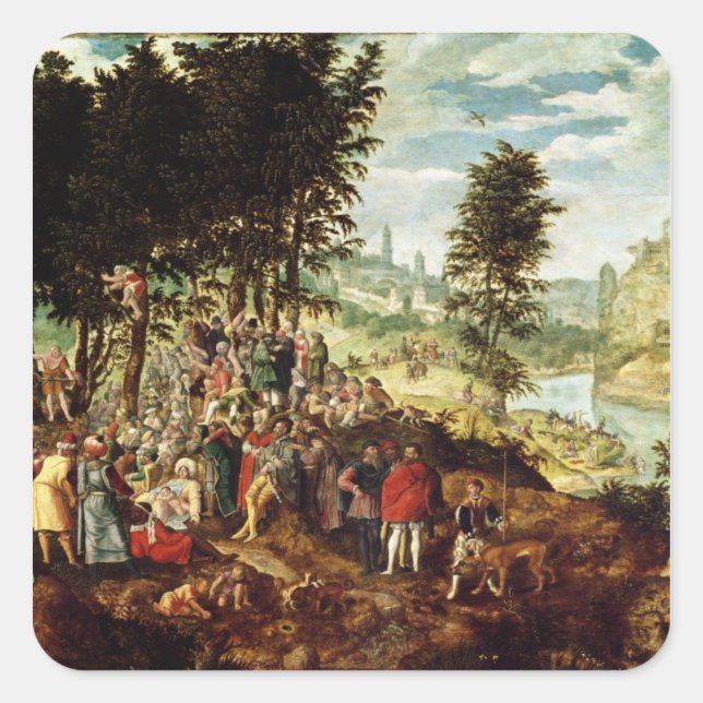 Die Predigt des hl. Johannes des Taufers, c.1550 Quadratischer Aufkleber (Vorderseite)