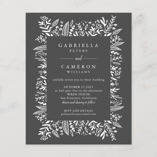 Die preisgekrönte Black Floral Line Art Wedding Al (Vorderseite)