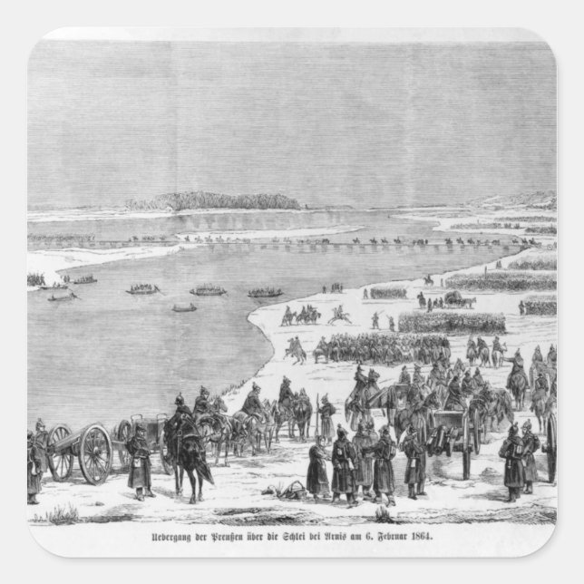 Die preußische Armee überquert die Shlei in Arnis Quadratischer Aufkleber (Vorderseite)