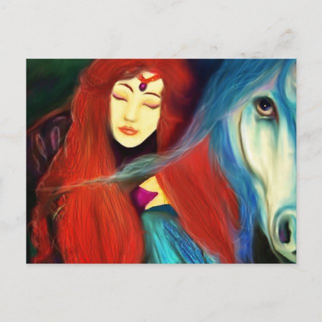 Die Prinzessin & das Einhorn Landschaft tessieART Postkarte (Vorderseite)