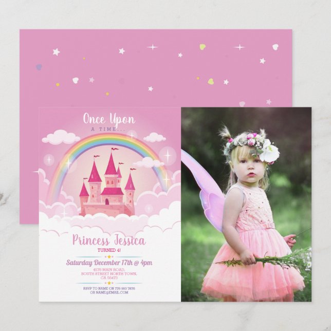 Die Prinzessin war einmal am Geburtstag Foto Einladung (Vorne/Hinten)