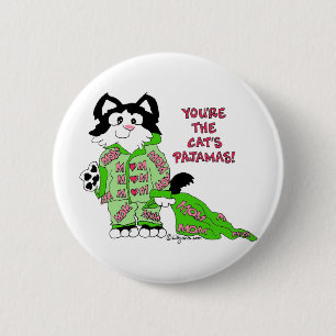 Die Pyjama-niedliche Katzen-runder Knopf der Katze Button