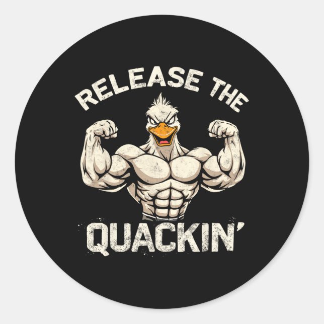 Die Quackin' Muckle Duck Bodybuilder Joke Runder Aufkleber (Vorderseite)