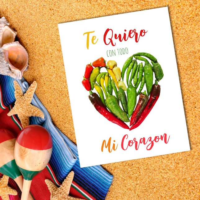 Die Quiero Chili Paprikaschoten Herzlich Willkomme Postkarte (te quiero con todo mi corazon)