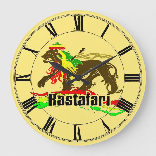 Die rastafarian Reggae, Jamaika-Flagge färbt Löwe Große Wanduhr (Vorderseite)