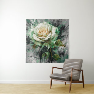 Die rätselhafte weiße und grüne Rose Wandteppich