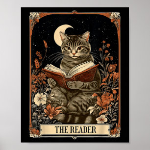 Die Reader Tarotkarte Katzenlesebuch Floral Mond Poster