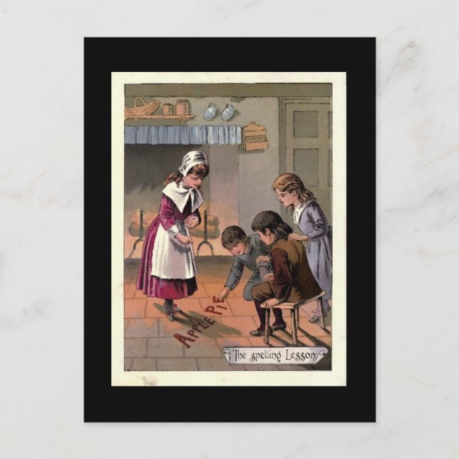 Die Rechtschreibung des Vintagen Kinderbuchbilds Postkarte (Vorderseite)