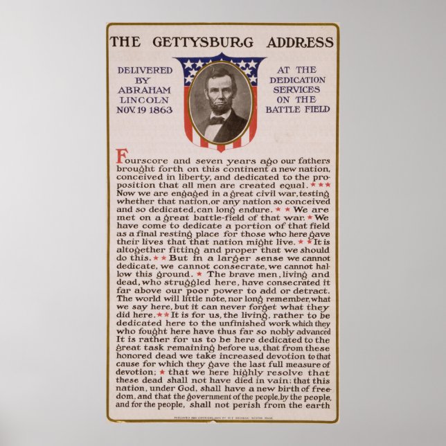 Die Rede von Abraham Lincoln 1863 in Gettysburg Poster (Vorne)
