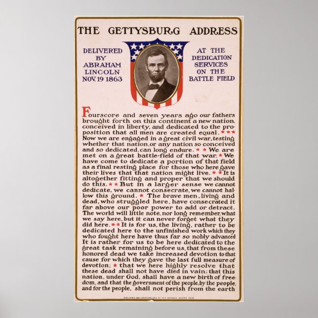 Die Rede von Abraham Lincoln 1863 in Gettysburg Poster (Vorne)