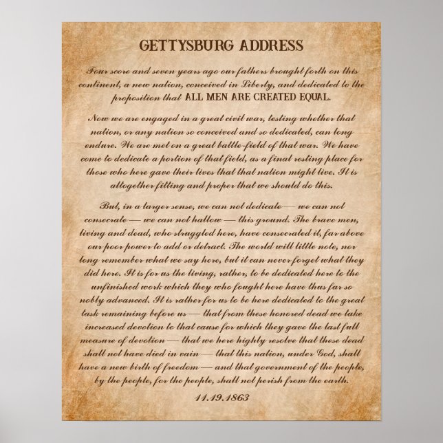 Die Rede von Abraham Lincoln in Gettysburg Poster (Vorne)