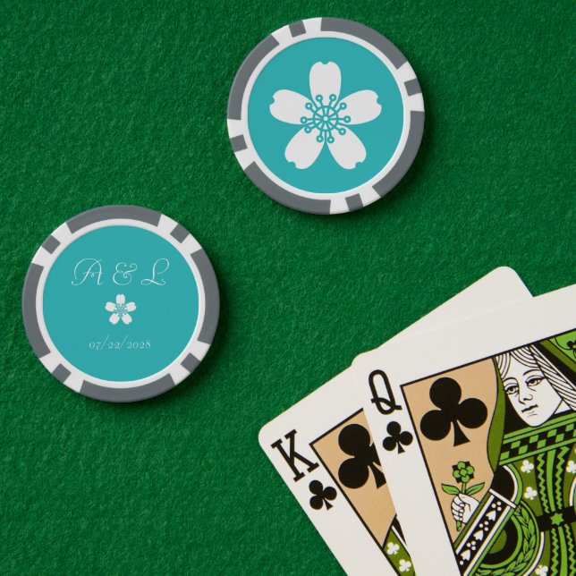 Die reizende Sakura auf Türkis Pokerchips (Pokertisch (doppelt))
