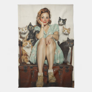 Die Retro Crazy Cat Lady Vibes Geschirrtuch