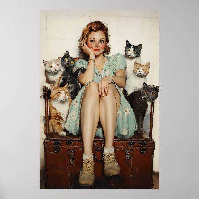 Die Retro Crazy Cat Lady Vibes Poster (Vorne)