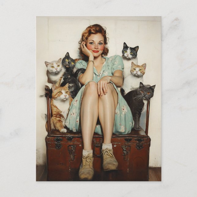 Die Retro Crazy Cat Lady Vibes Postkarte (Vorderseite)