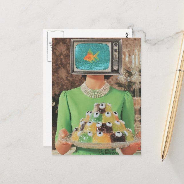 Die Retro-Fischauge-Gelatine-Dame Postkarte (Vorderseite/Rückseite Beispiel)