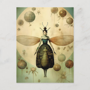 Die Retro-Gruselige-Insekten-Dame Postkarte