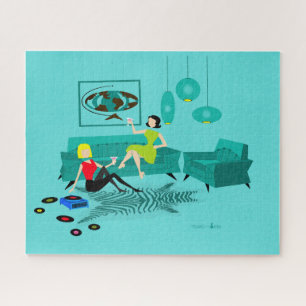 Die Retro Nacht des Mädchens im Puzzlespiel Puzzle